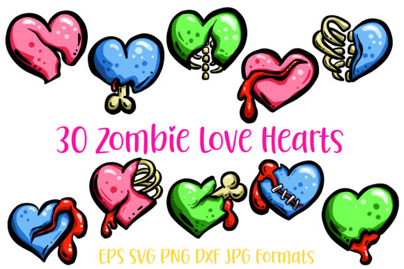30 Zombie Love Hearts: Halloween Cartoon Designs