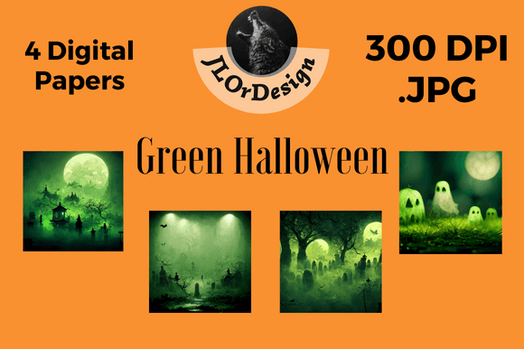 4 Green Halloween Digital Papers for Fresh Seasonal Design