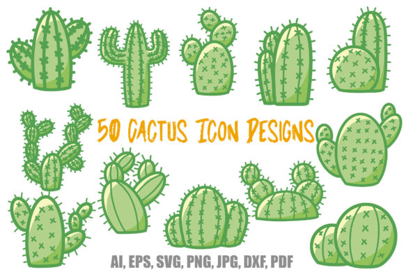 50 Green Cactus Icon SVG Design Sticker for Your Projects