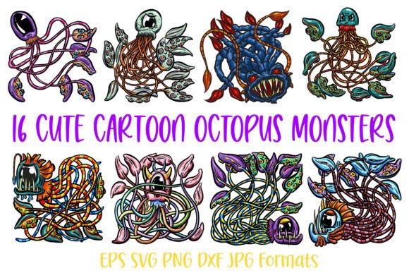 Cartoon Octopus Tentacle Monster Sticker: Deep Sea Design Assets