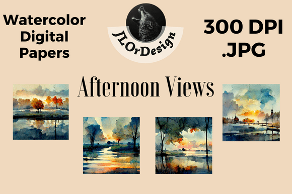 Watercolor Afternoon View Digital Papers
